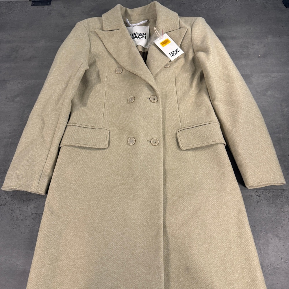 Silvian Heach Long Coat 42 M/L Structured Chalk Beige Double Breasted $185